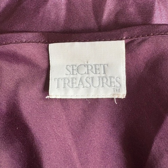 Secret Treasures Women's Plum Satin Nightgown Slip Dress Tie Front Sheer Trim - Picture 4 of 4